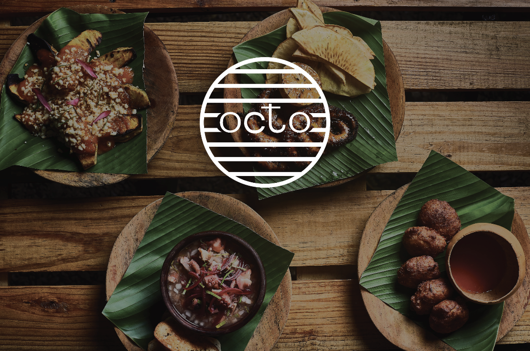 Octo Caribbean dishes with logo